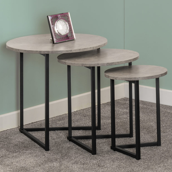 Product photograph of Alsip Round Wooden Nest Of 3 Tables In Concrete Effect from Furniture in Fashion