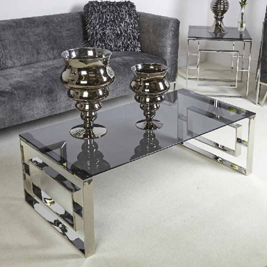 Athens Smoked Glass Coffee Table With Chrome Metal Base Furniture in Fashion