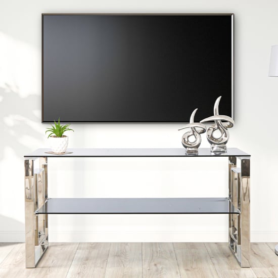 Athens Smoked Glass TV Stand With Chrome Metal Base