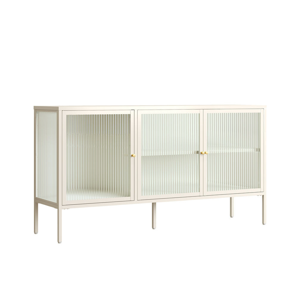 Athero Metal Sideboard with 3 Fluted Glass Doors in White