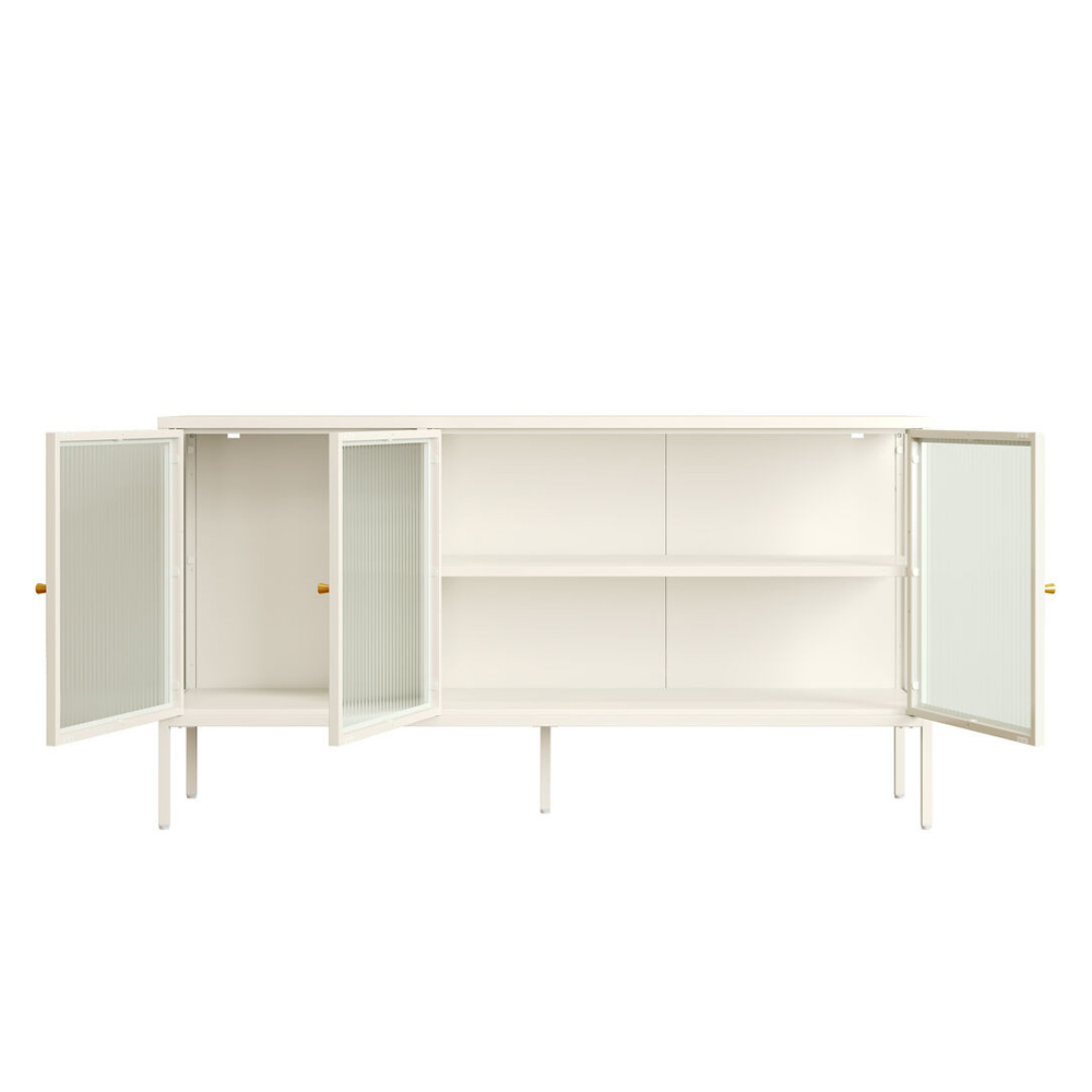 Athero Metal Sideboard with 3 Fluted Glass Doors in White