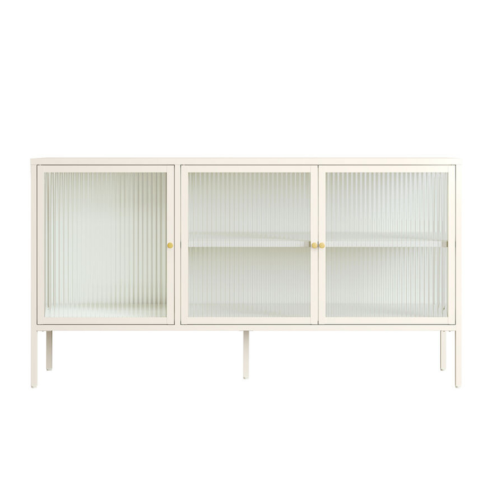 Athero Metal Sideboard with 3 Fluted Glass Doors in White