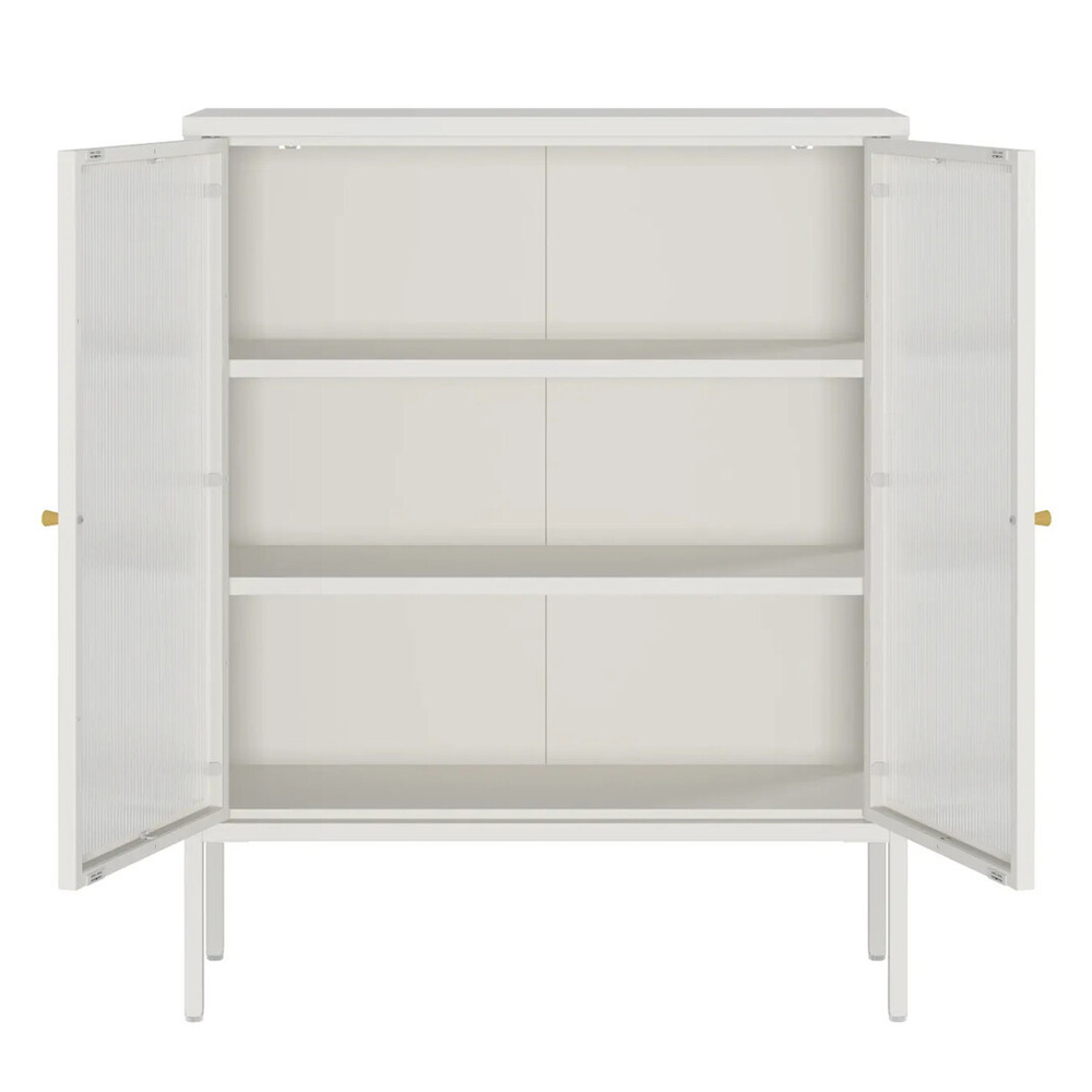 Athero Metal Storage Cabinet with 2 Fluted Glass Doors in White