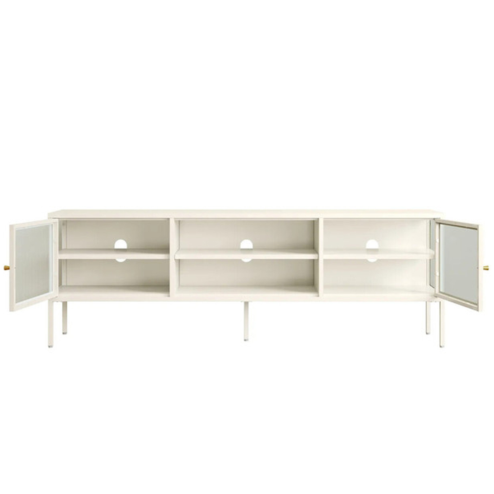 Athero Metal TV Stand with 2 Fluted Glass Doors in White