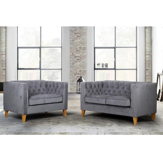 Atherton Fabric Sofa Chair In Grey Velvet With Wooden Legs_4
