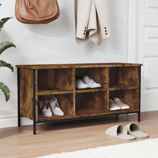 Product photograph of Atlanta Shoe Storage Bench 6 Compartments In Smoked Oak from Furniture in Fashion