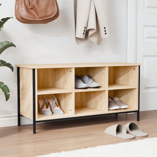 Product photograph of Atlanta Shoe Storage Bench 6 Compartments In Sonoma Oak from Furniture in Fashion