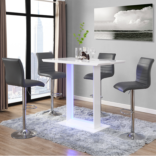 Read more about Atlantis led high gloss bar table with 4 ripple grey stools