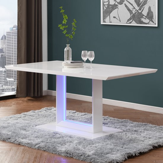 Atlantis LED Large High Gloss Dining Table 6 Paris White Chairs_2