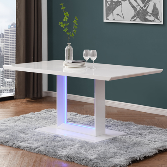 Atlantis LED Large High Gloss Dining Table 6 Petra White Chairs_2