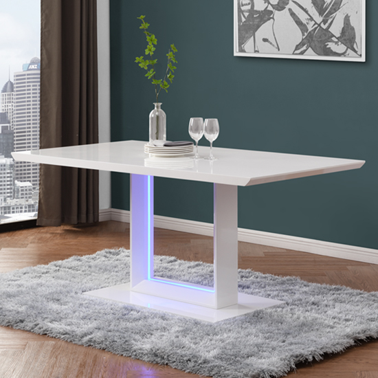 Read more about Atlantis large high gloss dining table in white with led lights