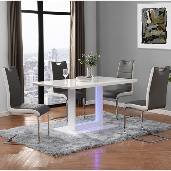 Product photograph of Atlantis Led Small Gloss Dining Table 4 Petra Grey White Chairs from Furniture in Fashion