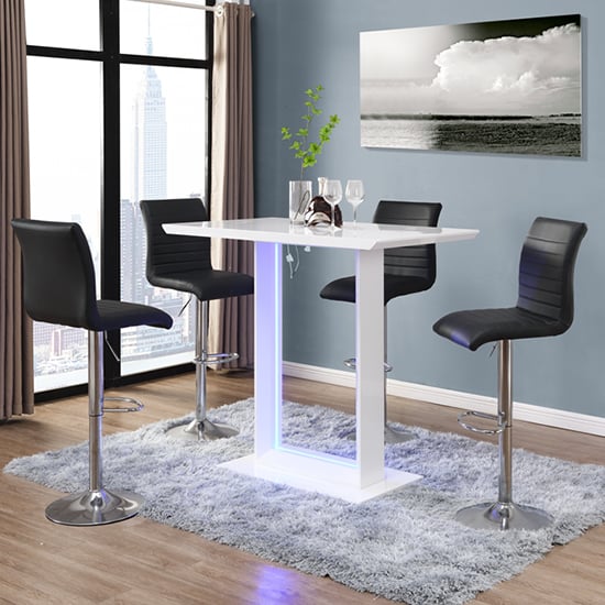 Read more about Atlantis led high gloss bar table with 4 ripple black stools