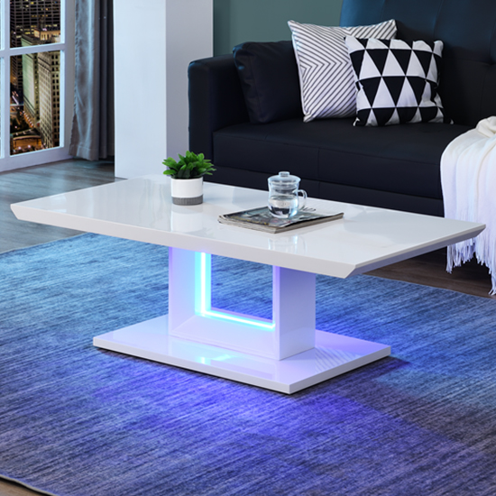 Product photograph of Atlantis High Gloss Coffee Table In White With Led Lighting from Furniture in Fashion