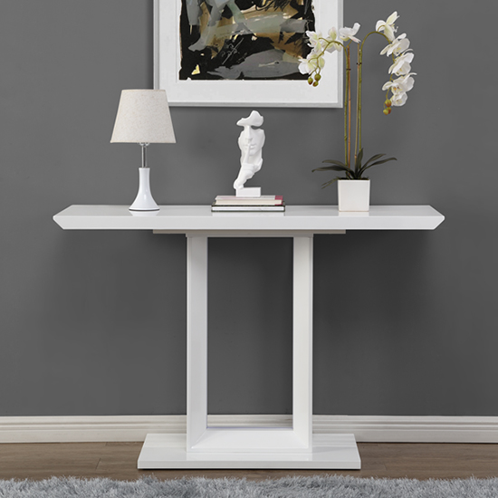 Atlantis High Gloss Console Table In White With LED Lighting_2