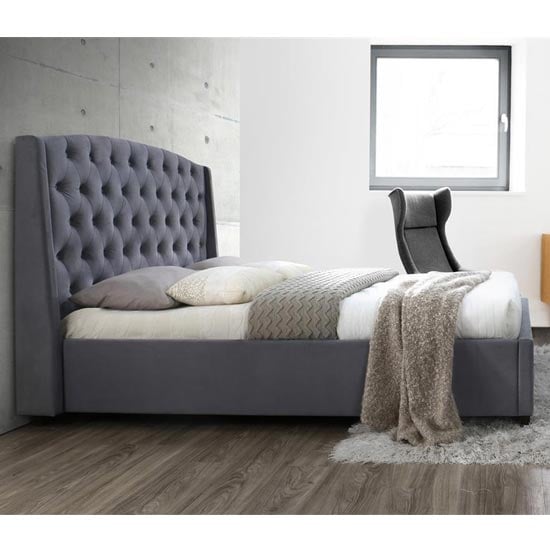 Atlas Fabric Double Bed In Grey Velvet_2