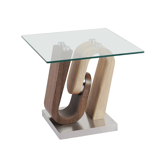 Product photograph of Atlas Glass End Table With Wooden And Steel Base from Furniture in Fashion