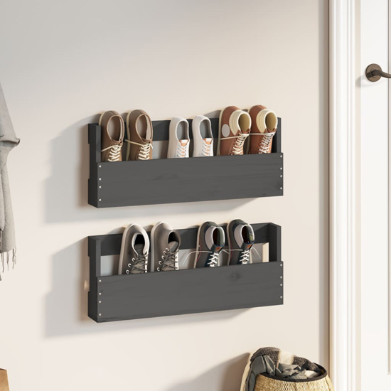 Atmore Pinewood WallMounted Shoe Storage Rack In Grey Furniture in