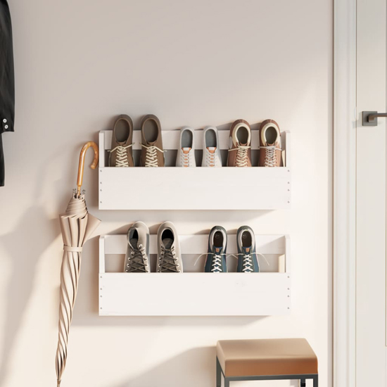 Atmore Pinewood WallMounted Shoe Storage Rack In White Furniture in
