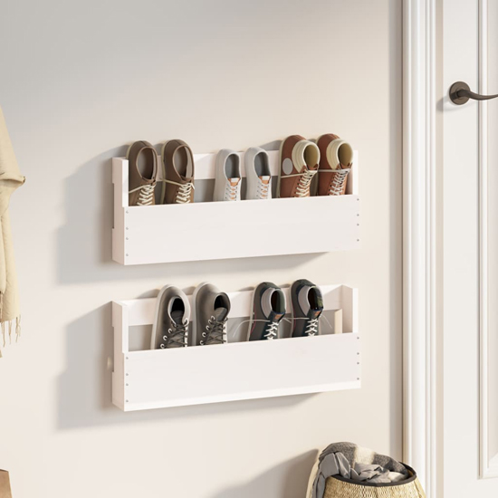 Atmore Pinewood WallMounted Shoe Storage Rack In White Furniture in