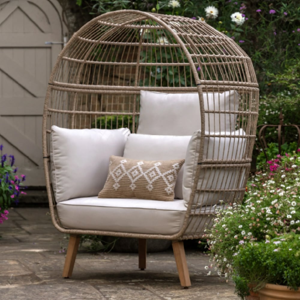 Atmore Outdoor Rattan Egg Chair With Cushion In Natural Atmore Outdoor Rattan Egg Chair With Cushion In Natural