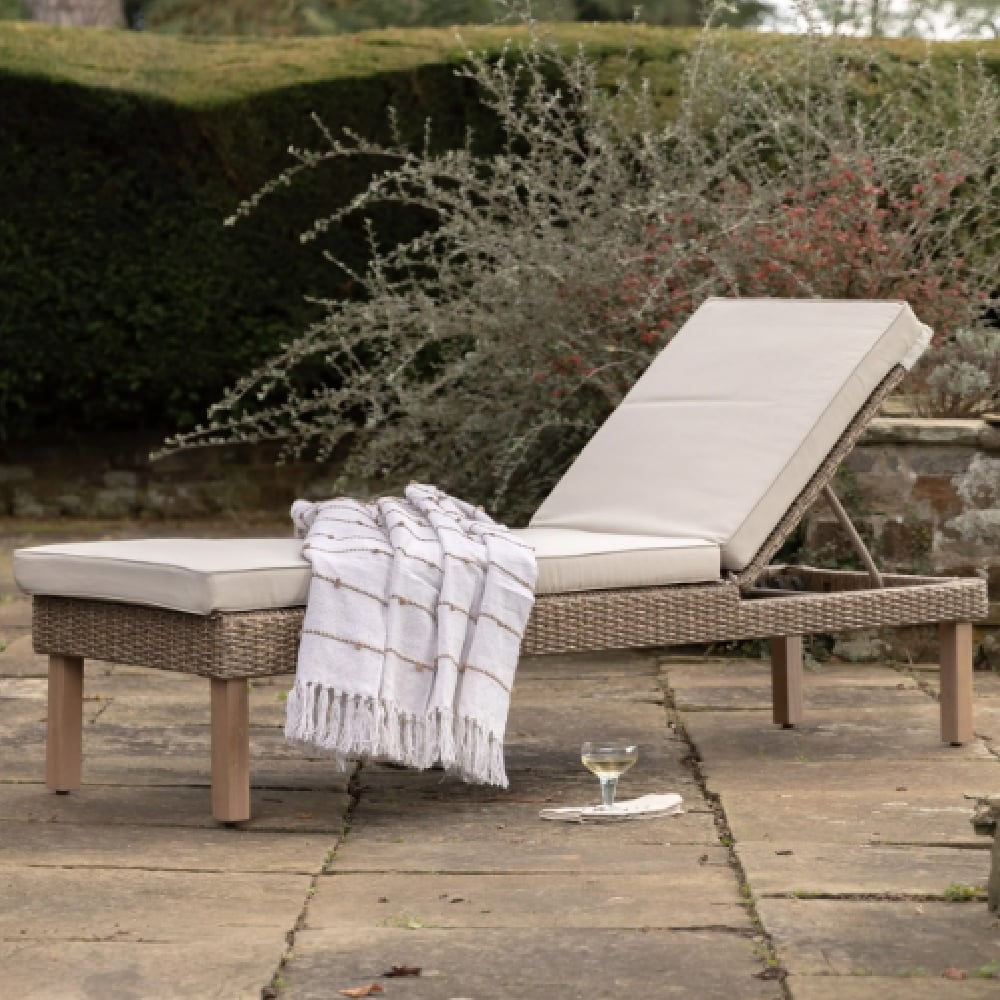 Atmore Outdoor Rattan Sun Lounger With Cushion In Natural