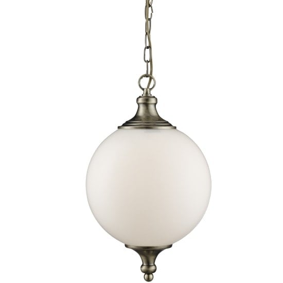 Photo of Atom pendant light in antique brass and opal glass