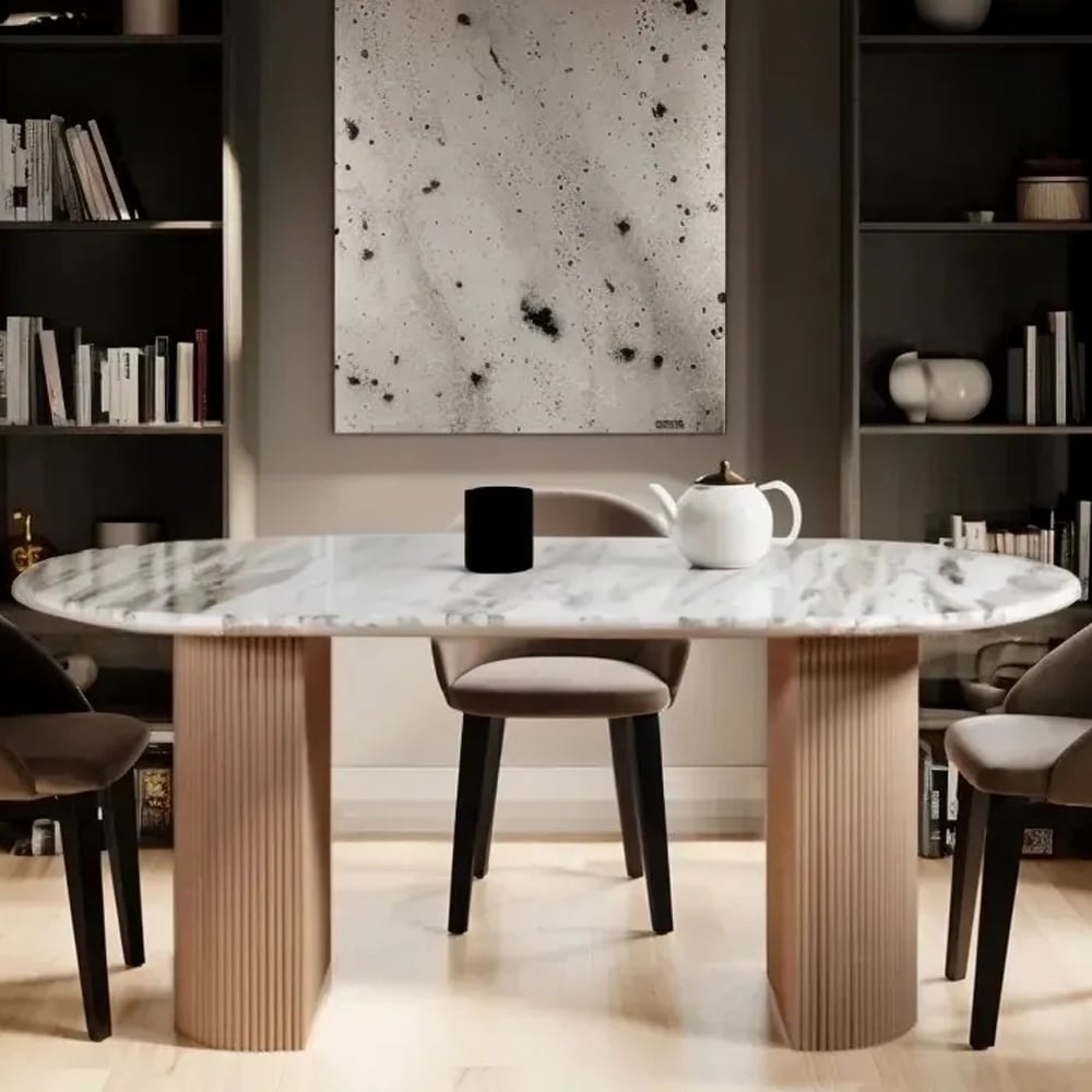 Attalla White Marble Top Dining Table In Natural