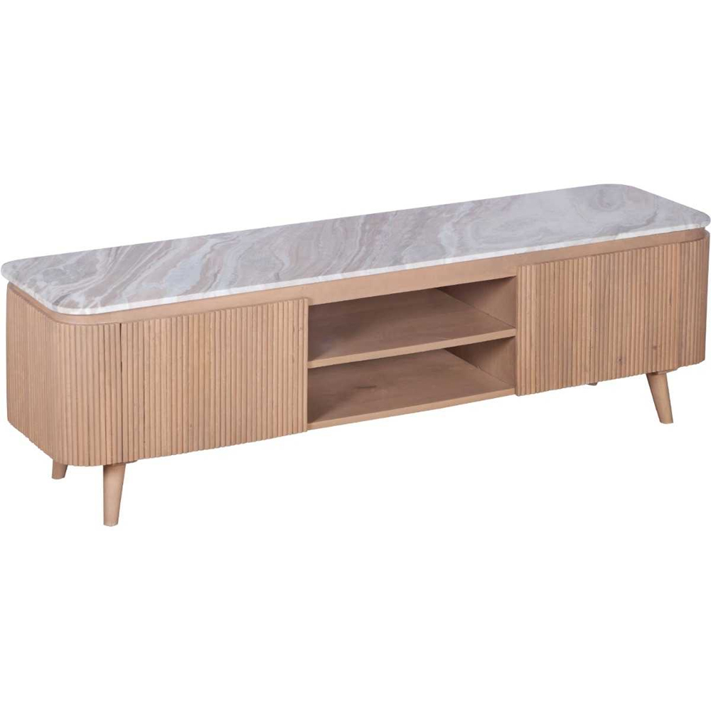 Attalla White Marble Top TV Stand With 2 Doors In Natural