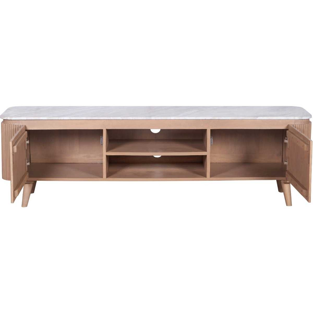 Attalla White Marble Top TV Stand With 2 Doors In Natural