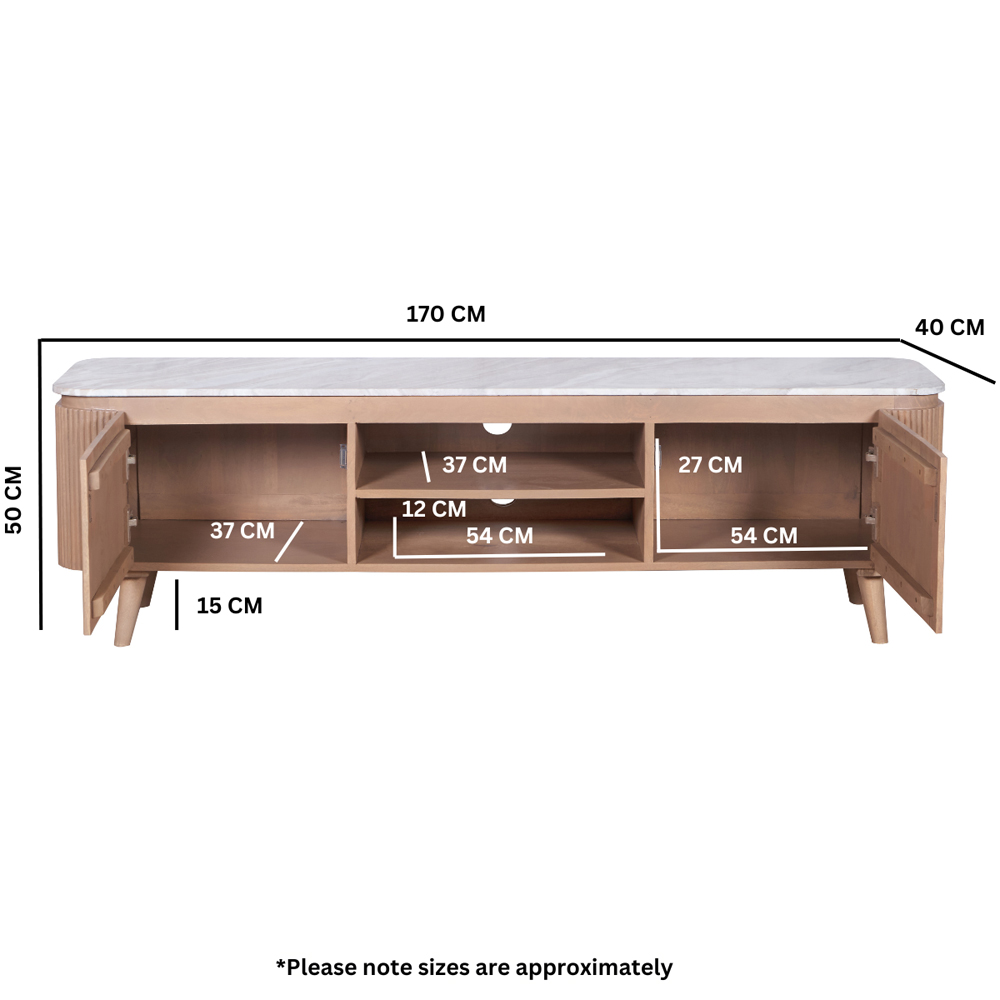Attalla White Marble Top TV Stand With 2 Doors In Natural