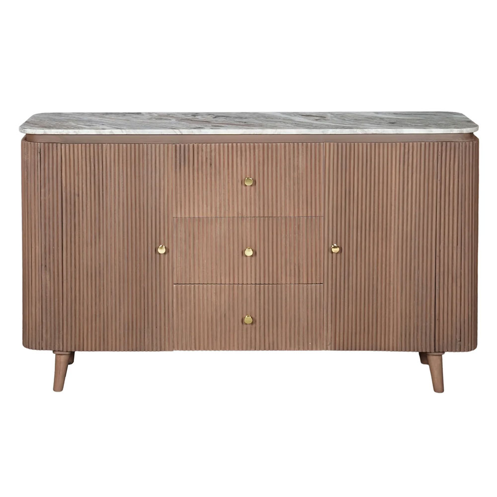 Attalla White Marble Top Sideboard With 2 Doors 3 Drawers In Brown