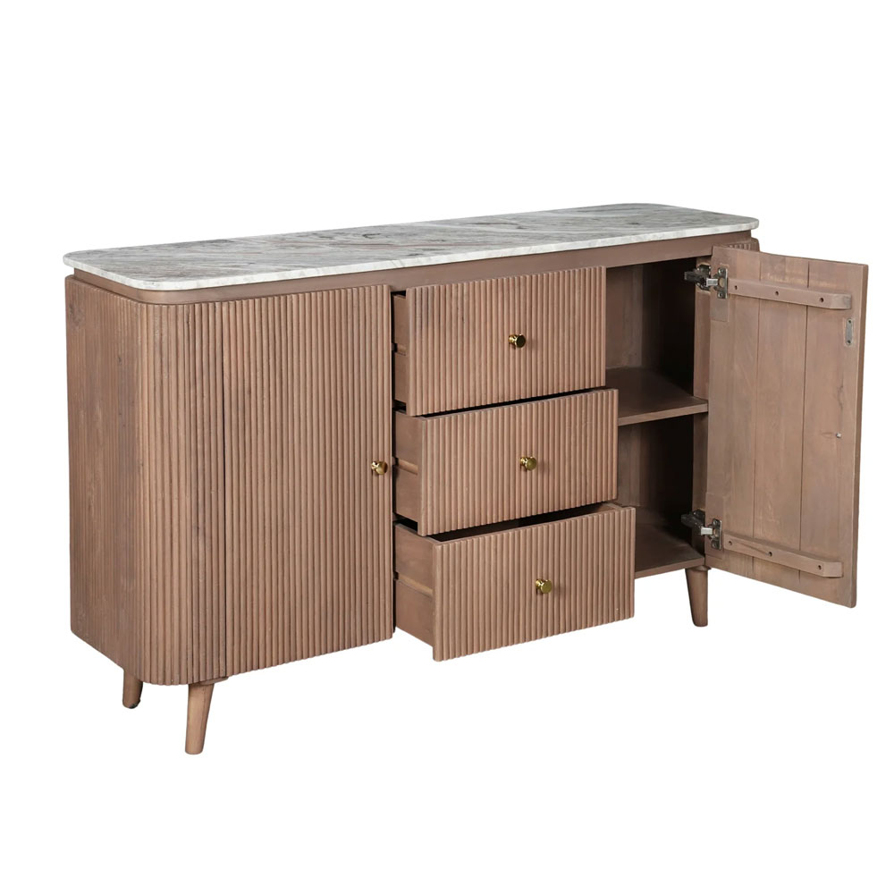 Attalla White Marble Top Sideboard With 2 Doors 3 Drawers In Brown