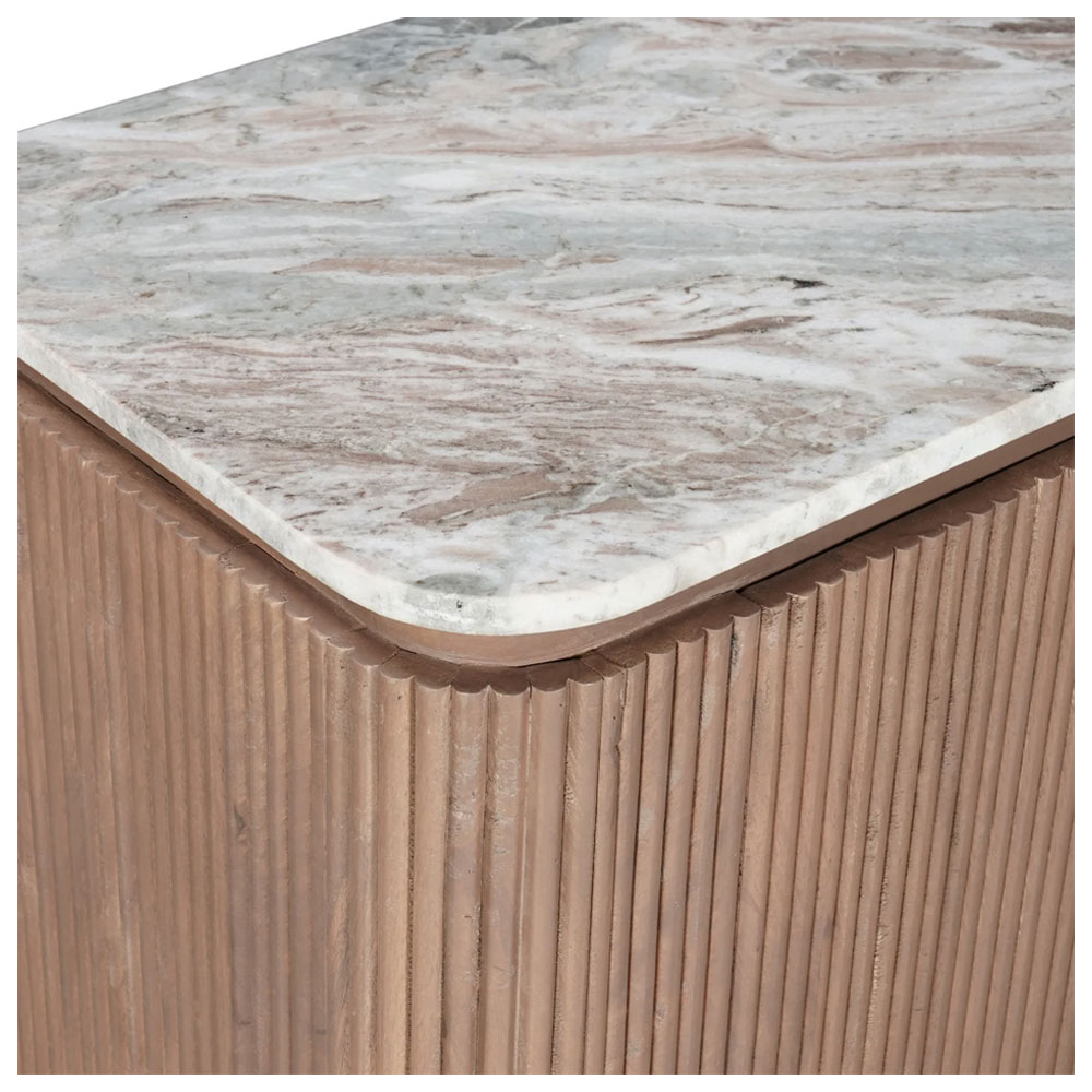 Attalla White Marble Top Sideboard With 2 Doors 3 Drawers In Brown