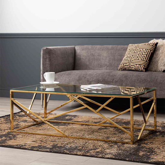 Attica Clear Glass Coffee Table With Gold Stainless Steel Base_Discontinued