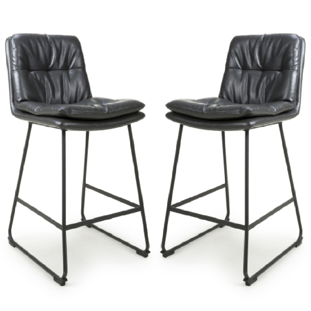 Read more about Attica dark grey leather bar chairs with metal legs in pair
