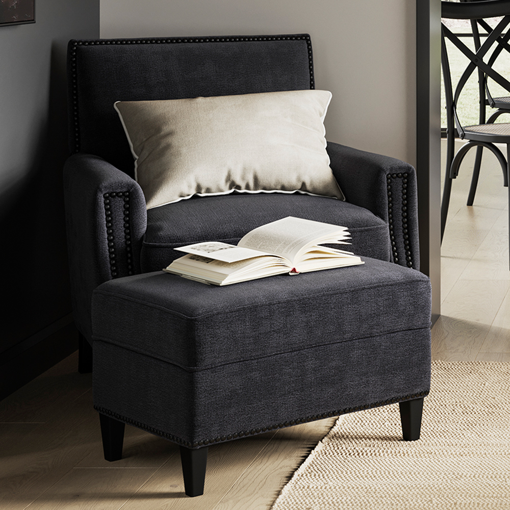 Attica Fabric Armchair With Wooden Legs In Anthracite