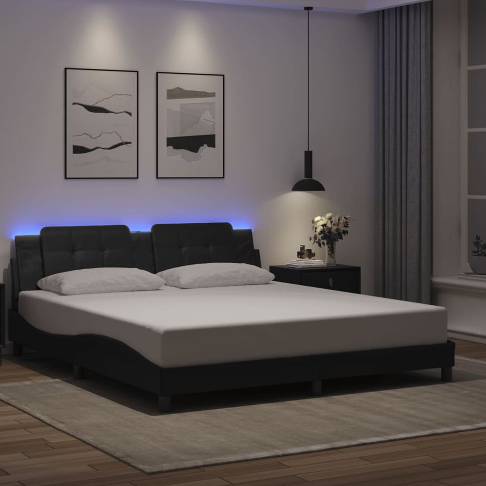 Product photograph of Attica Faux Leather Super King Size In Black With Led from Furniture in Fashion