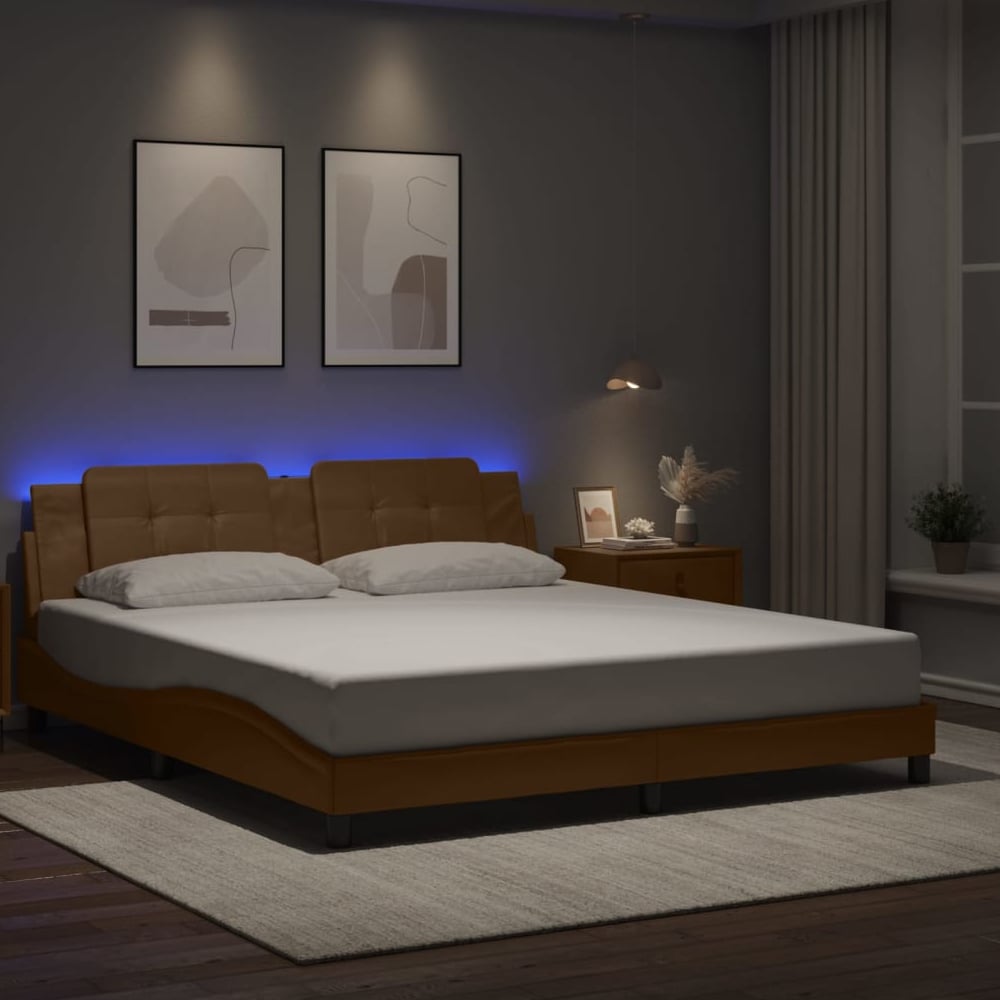 Product photograph of Attica Faux Leather Super King Size In Cappuccino With Led from Furniture in Fashion