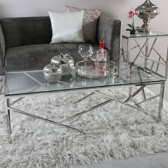 Product photograph of Attica Glass Coffee Table With Chrome Stainless Steel Base from Furniture in Fashion