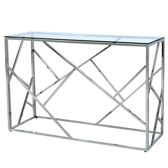 Photo of Attica glass console table with chrome stainless steel base