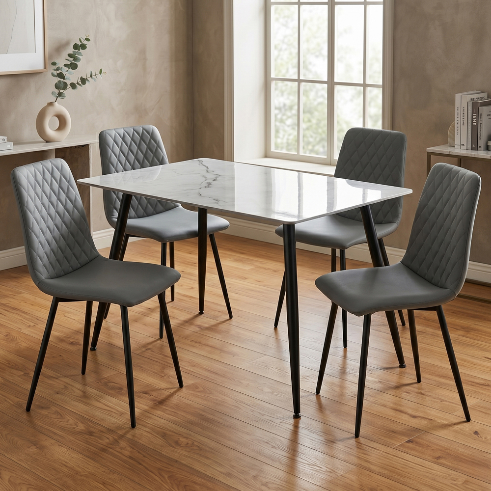 Attica Grey Sintered Stone Top Dining Table With 4 Dark Grey Chairs