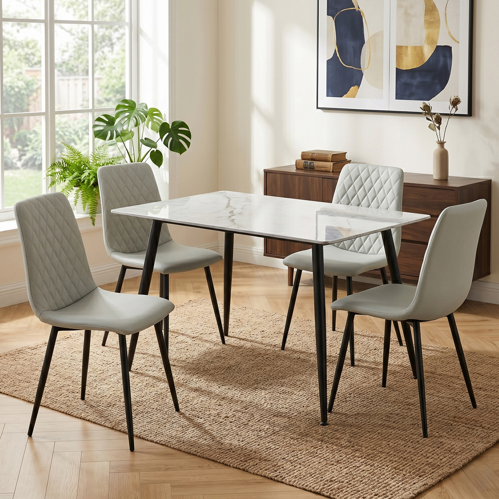 Attica Grey Sintered Stone Top Dining Table With 4 Light Grey Chairs