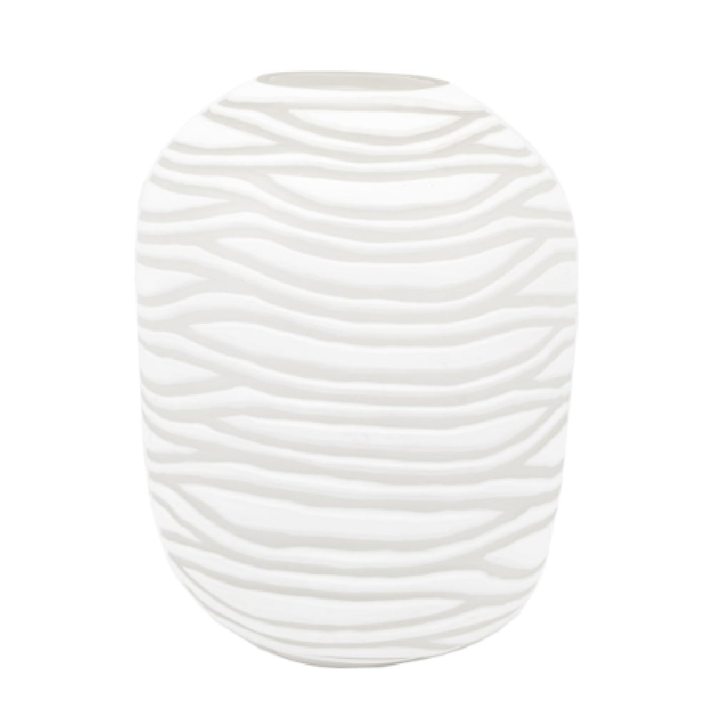 Attica Large Glass Hand Blown Carved Vase In White