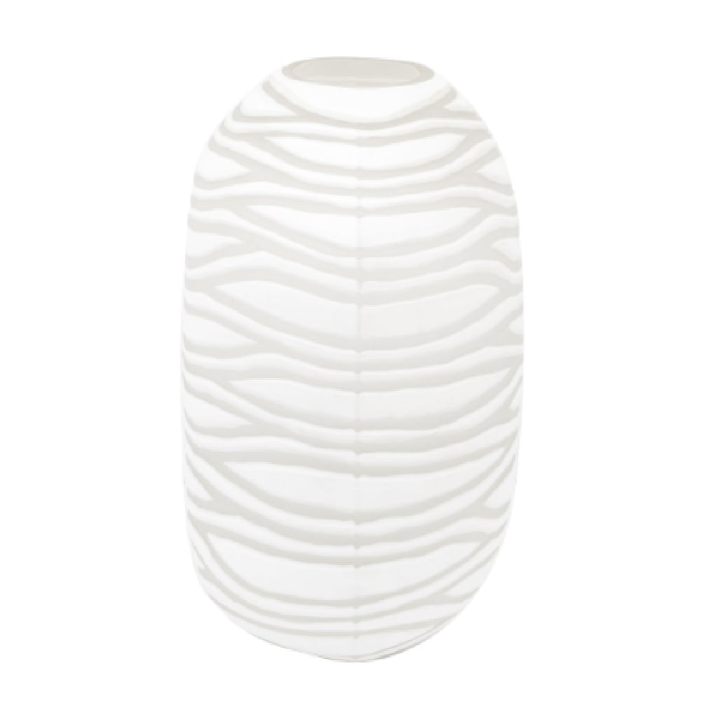 Attica Large Glass Hand Blown Carved Vase In White