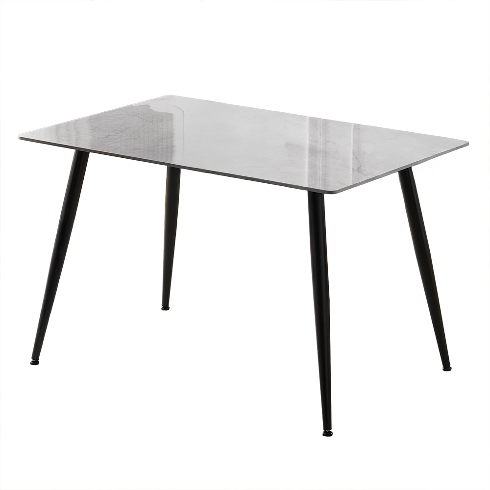 Attica Rectangular Sintered Stone Top Dining Table with Black Metal Legs In Grey