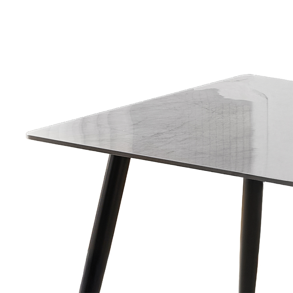 Attica Rectangular Sintered Stone Top Dining Table with Black Metal Legs In Grey