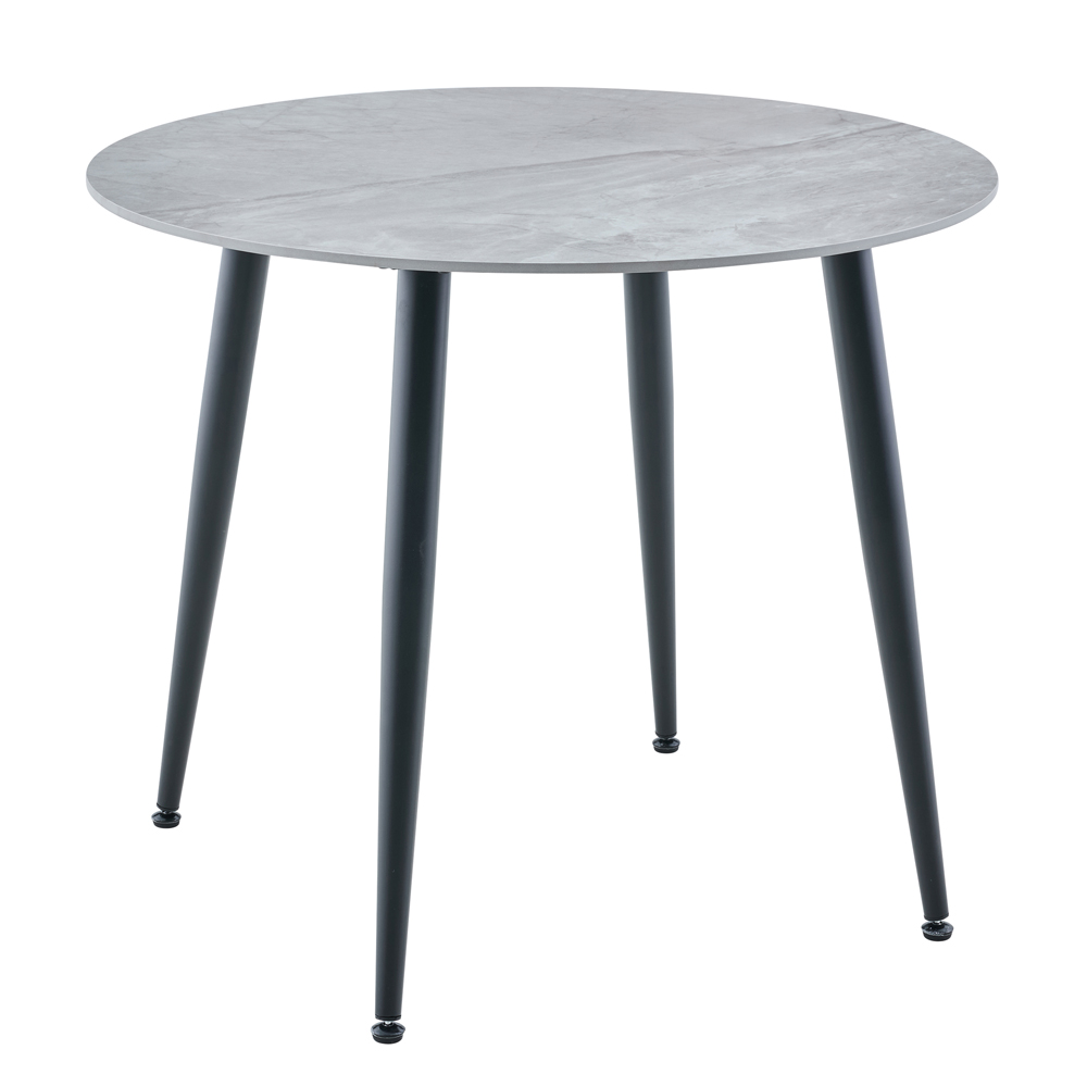 Attica Round Grey Sintered Stone Dining Table with 4 Dark Grey Chairs