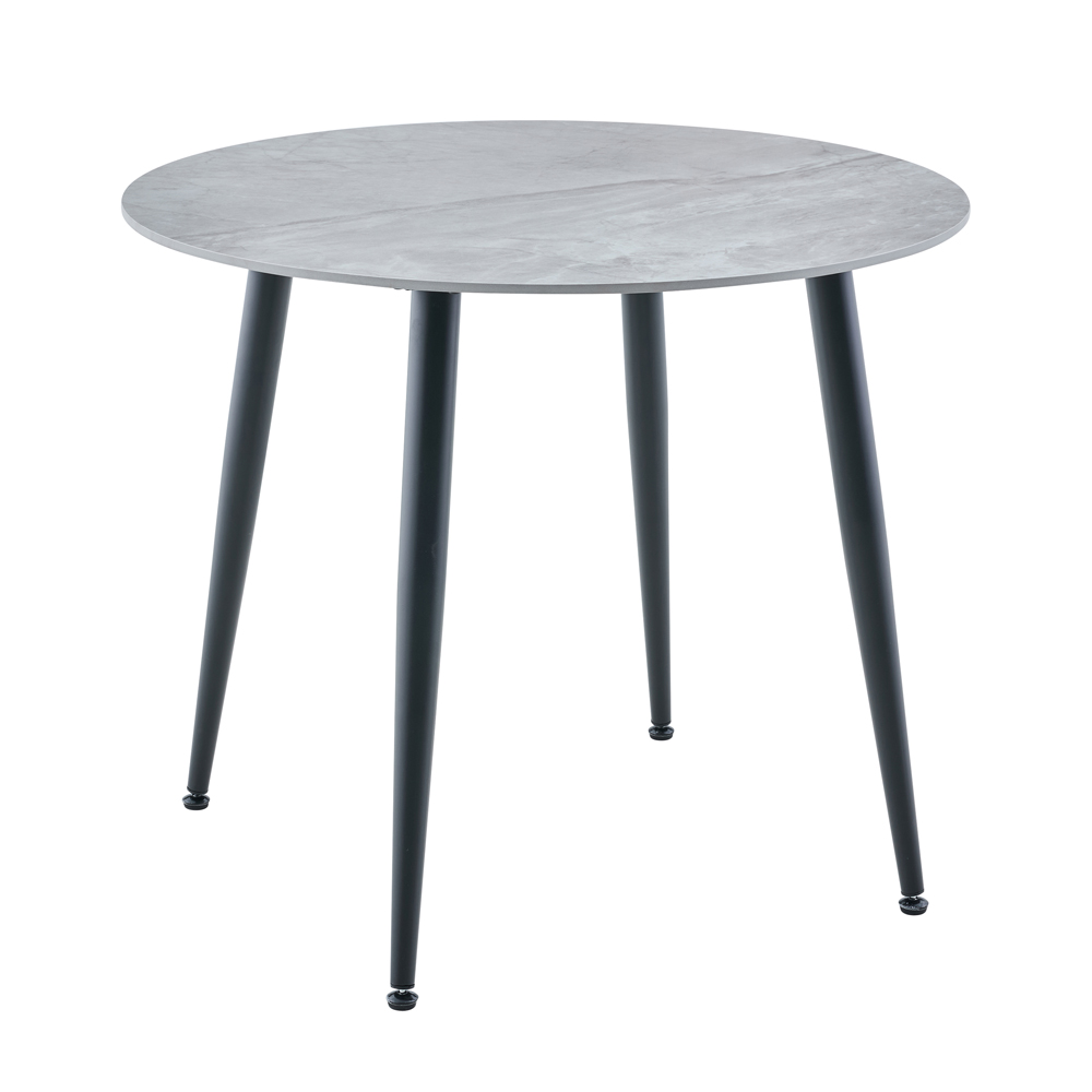Attica Round Grey Sintered Stone Dining Table with 4 Light Grey Chairs