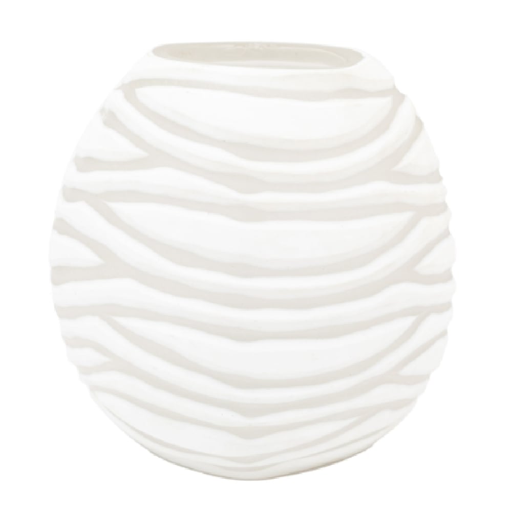 Attica Small Glass Hand Blown Carved Vase In White